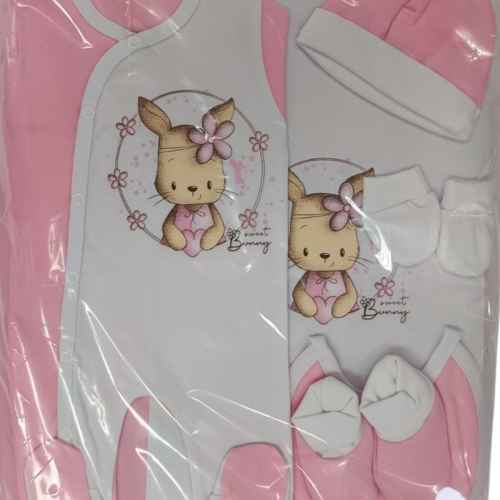 Комплект за изписване Светли, Зайче с цвете в розово/бяло