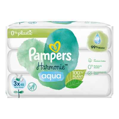 Влажни кърпички Pampers Harmonie Aqua, 0% plastic, 144 бр.