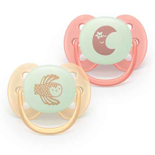 2 бр. залъгалки Philips Avent Ultra Soft NightTime 0-6м, луна/сова