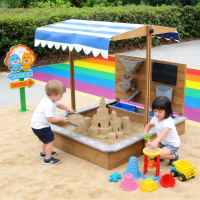 Детски дървен пясъчник Ginger Home, с регулируем покрив и аксесоари-6Q6KT.jpeg