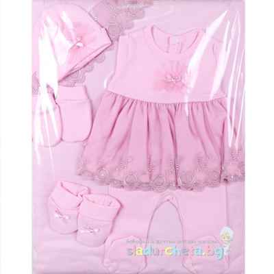 Комплект за изписване Светли, Дантела с панделка в пепелно розово