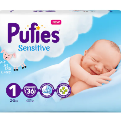 Пелени Pufies Sensitive 1 New born SP, 2-5 кг 36 бр.