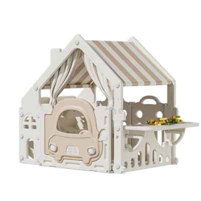 Пластмасова детска къщичка за игра с маса за конструктори Feelkids, бяла