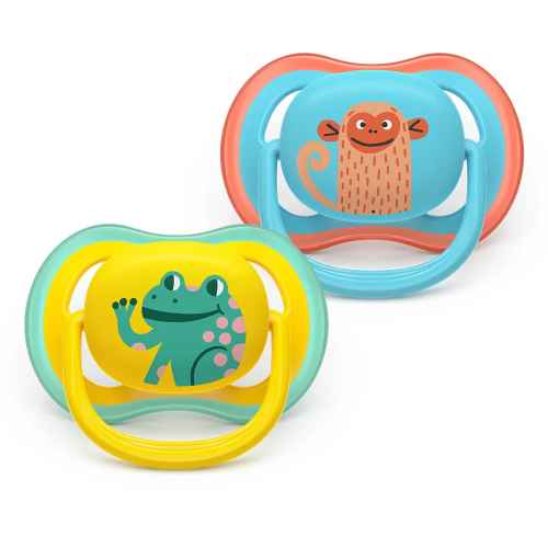 2 бр. залъгалки Philips Avent Ultra Air 18м+ маймунка и жаба, сини