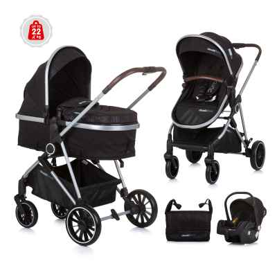 Комбинирана бебешка количка 3в1 Chipolino Аура, обсидиан/сребро