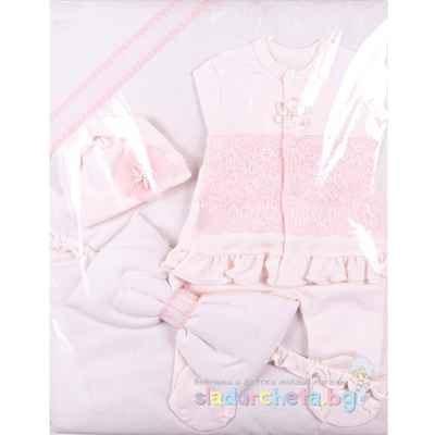 Комплект за изписване Светли, Дантела с цвете в екрю/св.пудра