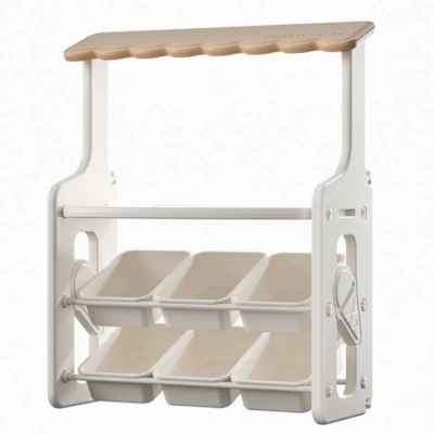 Многофункционален детски щанд Feelkids, с плот и подвижни кутии за съхранение, кафяв