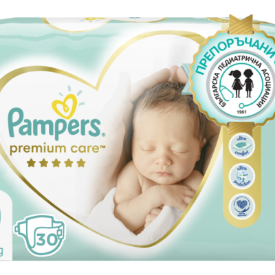 Памперси за еднократна употреба Pampers Premium Care 0 за недоносени бебета, под 3 кг, 30 бр.