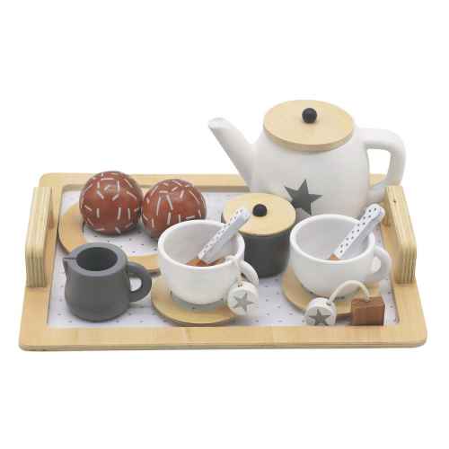 Дървен Комплект за кафе и чай с аксесоари Ginger , WHITE/GRAY