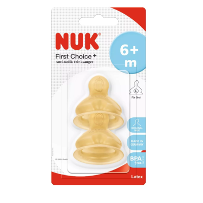 Биберони за хранене Nuk First choice, каучуков, L, 6 м+, 2 бр.