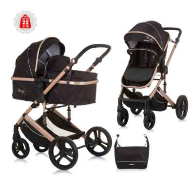 Комбинирана бебешка количка 2в1 Chipolino Аморе, обсидиан/злато