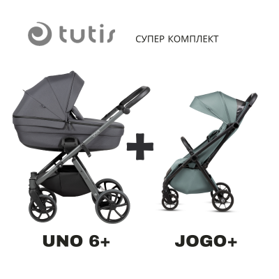 Комбинирана бебешка количка 2в1 Tutis UNO 6+, Antracite + JOGO+ mint