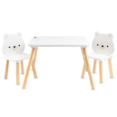 Дървена маса с 2 стола Moni Toys, White Bears