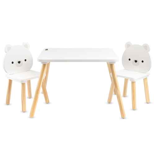 Дървена маса с 2 стола Moni Toys, White Bears