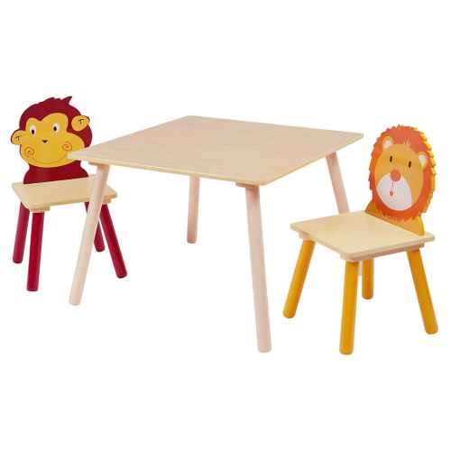 Комплект детска маса с две столчета от дърво GINGER, ANIMALS