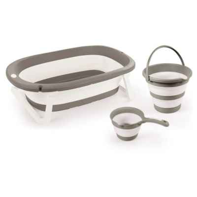 Сгъваема бебешка вана Dolu Nuve, с изход за оттичане, кофа и канче, Stone grey