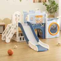 Мултифункционален детски център Кораб с пързалка, тунел и баскетболен кош Feelkids, син-KhjR0.jpeg
