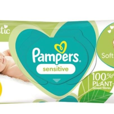 Влажни кърпички Pampers Sensitive, 0% plastic, 52 бр.