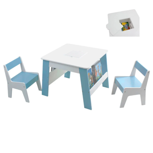 Детска дървена маса с 2 столчета Ginger, Бяло/Синьо