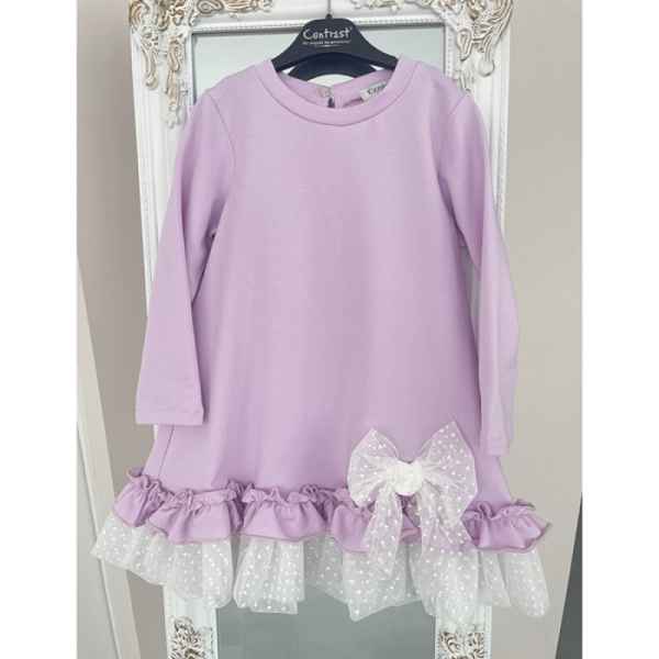 Детска рокля Контраст, Панделка с къдрички в лилаво-VMWuk.jpeg