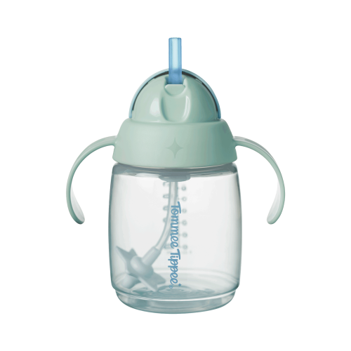 Неразливаща се чаша със сламка накрайник и дръжки Tommee Tippee, Trainer Straw 240 мл 6м+ зелена