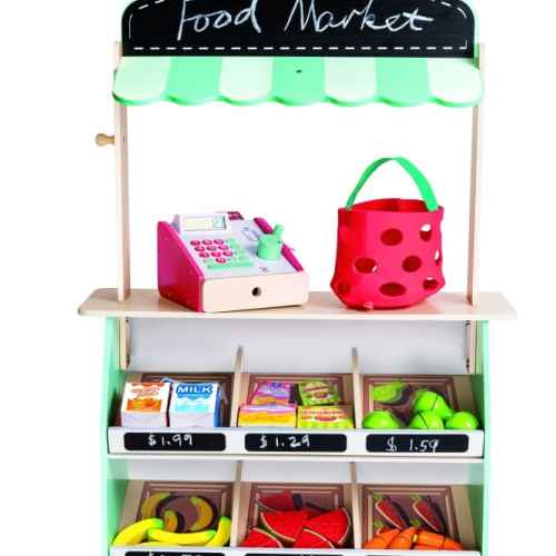 Детски игрален комплект Hape, Щанд с фермерски продукти, 62 части