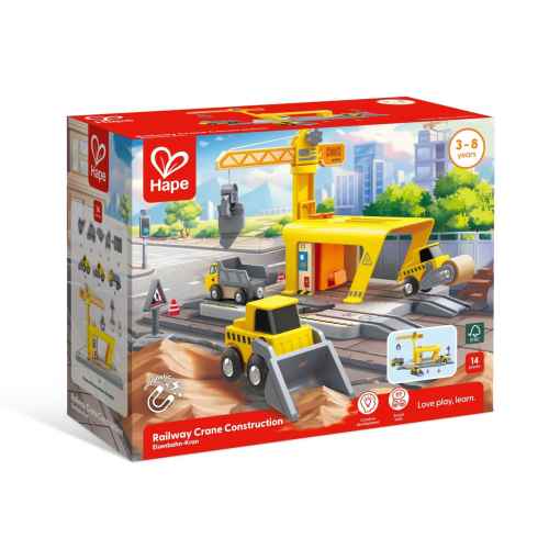 Комплект железопътна товарна рампа Hape, 14 части