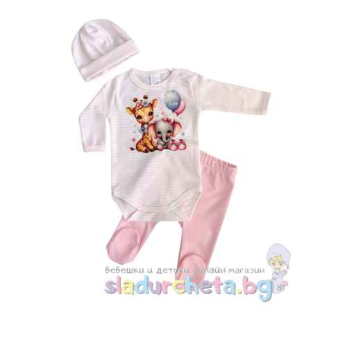 Комплект от 3 части Светли - боди, ританка и шапка