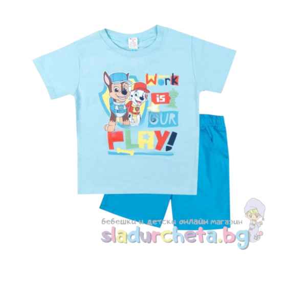 Комплект от 2 части Светли - тениска и къс панталон, Пес Патрул синьо/тюркоаз-a0EtO.jpeg