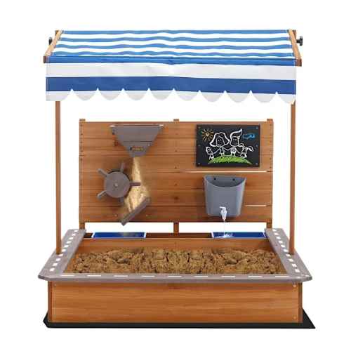 Детски дървен пясъчник Ginger Home, с регулируем покрив и аксесоари