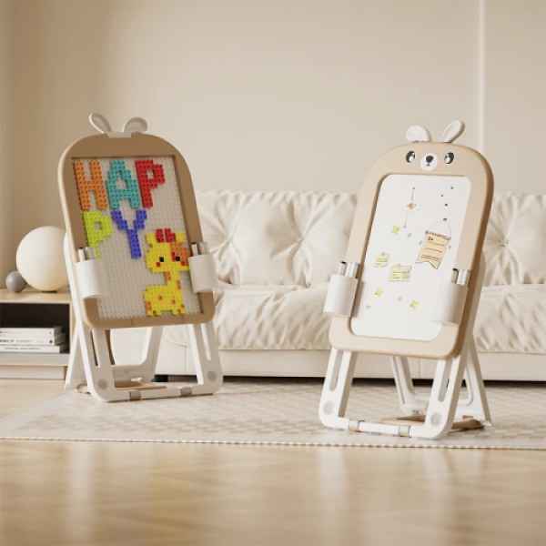 Детска сгъваема дъска за рисуване с конструктор 60 части Feelkids, бежов-auVxY.jpeg