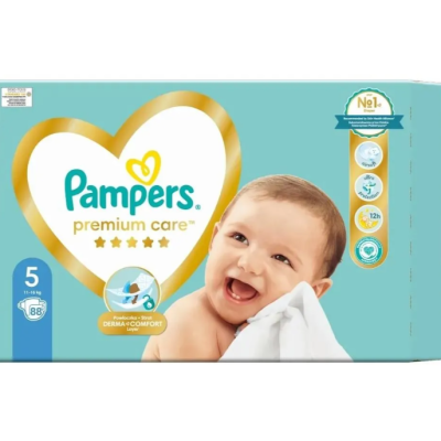 Еднократни памперси Pampers Premium Care 5 Junior, 11-16 кг 88 бр.