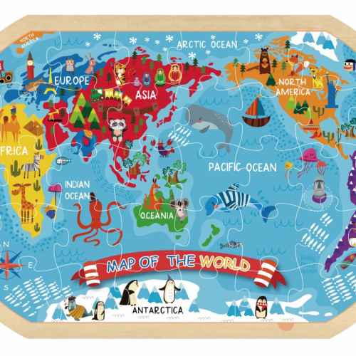 Дървен пъзел Tooky Toy Световна карта
