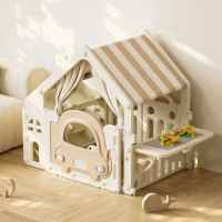 Пластмасова детска къщичка за игра с маса за конструктори Feelkids, кафява-cBjHU.jpeg