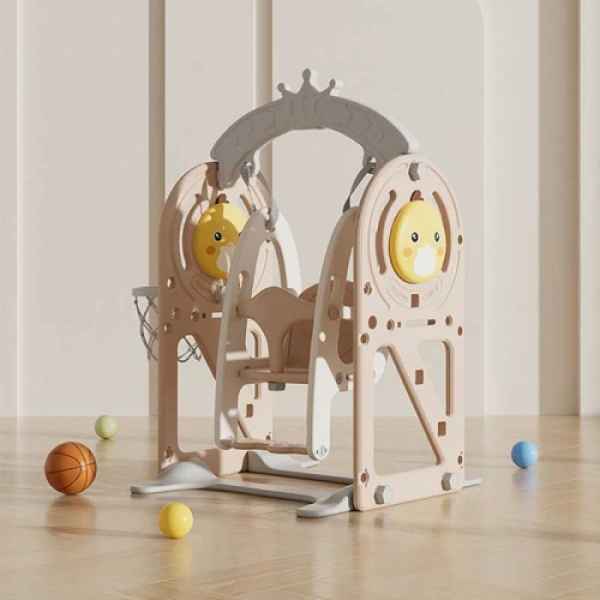 Детска люлка с баскетболен кош и интерактивни елементи Feelkids, кафява-dHMht.jpeg