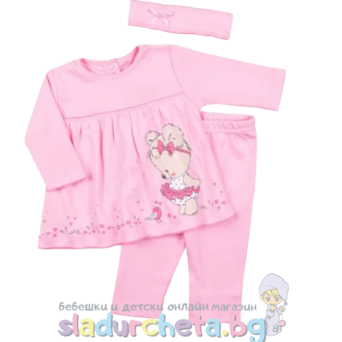 Комплект от 3 части Sunny Kids - блуза-туника, клин и лента, розов
