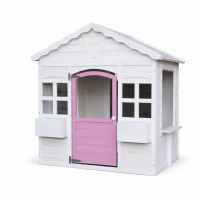 Детска дървена къща Ginger Home, с прозорци и саксии, бяла-exfef.jpeg