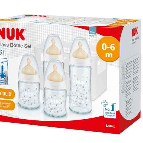 Сет NUK FC каучук, 4 шишета + кошница