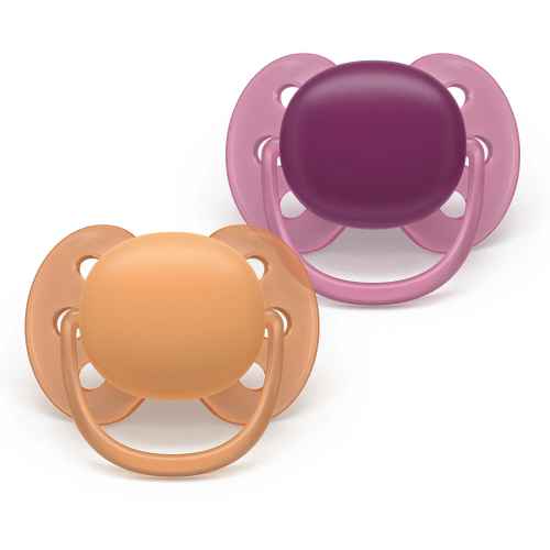 2 бр. залъгалки Philips Avent Ultra Soft 18м+, лилав/оранж