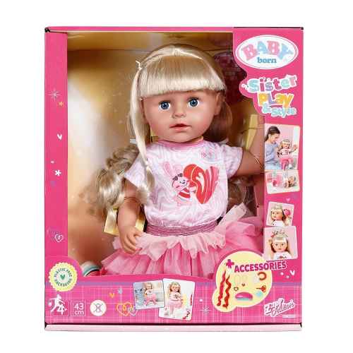 BABY Born, Кукла с дълга коса и аксесоари Sister Style&Play, 43 см