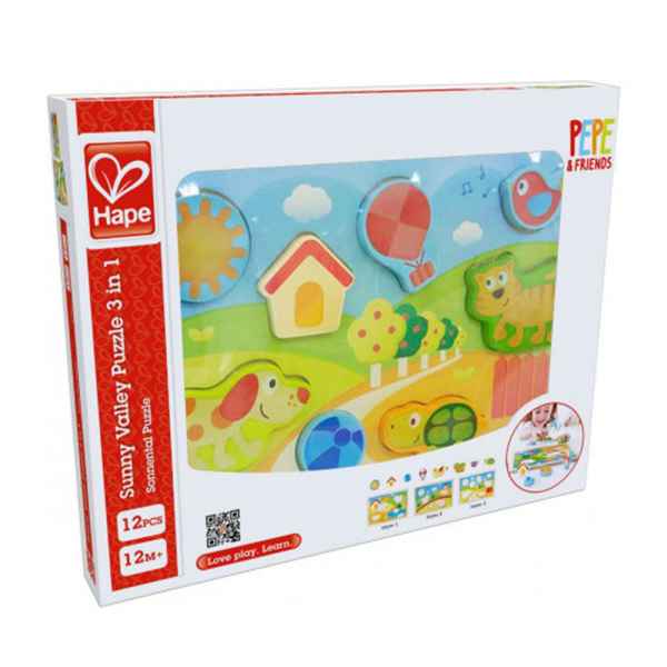 Дървен пъзел 3 в 1 Hape, Слънчевата долина, 12 части-htInN.jpeg