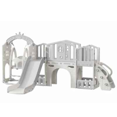 Мини детска крепост за игра с пързалка Feelkids, сива