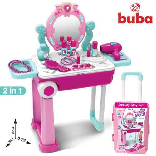Куфар, комплект за игра тоалетка Buba, Розова