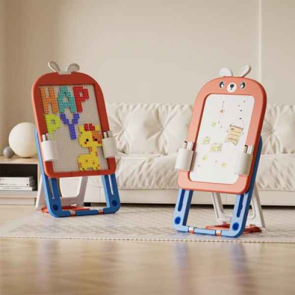 Детска сгъваема дъска за рисуване с конструктор 60 части Feelkids, червен-kh6G1.jpeg