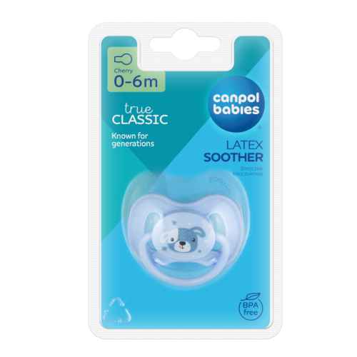 Каучукова залъгалка с форма на черешка Canpol Animals 0-6м, синя куче