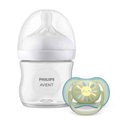 Комплект Philips Avent шише за хранене Natural Response 125 мл с биберон без протичане Поток 2, 0м+ и залъгалка Ultra Air 0-6м