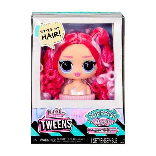 Глава за стилизиране L.O.L. Surprise - Tweens Swap, розова коса с тъмни и светли розови букли