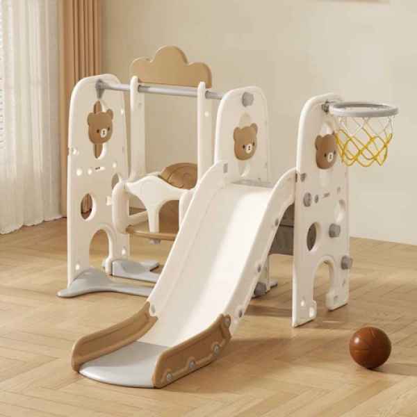Детска пластмасова пързалка с люлка и баскетболен кош Feelkids, Кафяво мече-tmIjU.jpeg