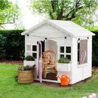 Детска дървена къща Ginger Home, с прозорци и саксии, бяла-v8Uk8.jpeg