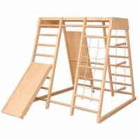 Детска дървена катерушка Ginger Home, Пързалка, стълби и стена за катерене-xAgAR.jpeg